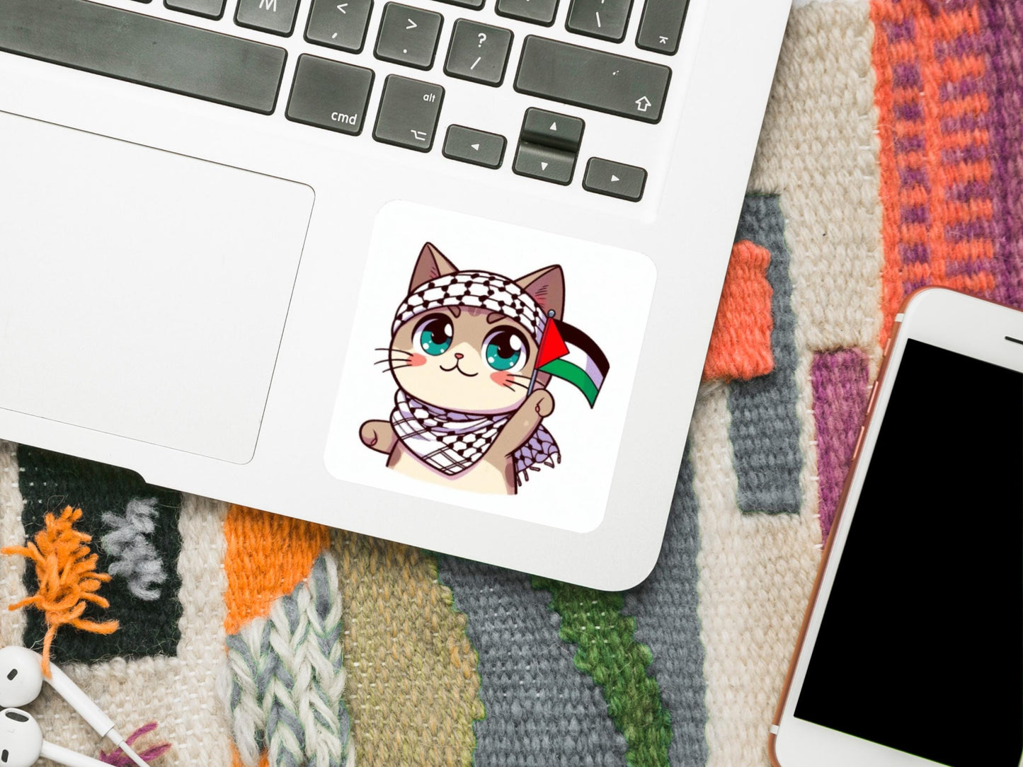 Free Palestine Flag Decal – Political Vinyl Sticker for Car, Laptop, Water Bottle, iPad – Durable & Weatherproof - Palestine Cat for Gaza