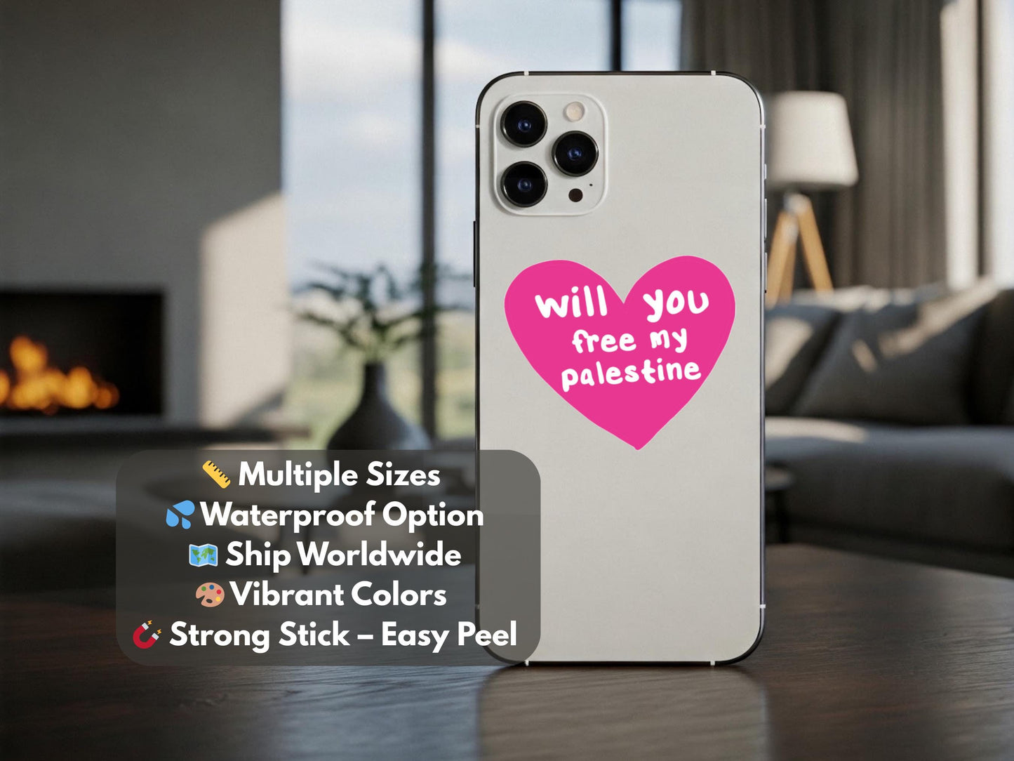 Support Palestine Sticker – Durable Vinyl Decal for Car, iPad, Journal – Glossy Resistance Vinyl - Pink Love Heart Design for Gaza