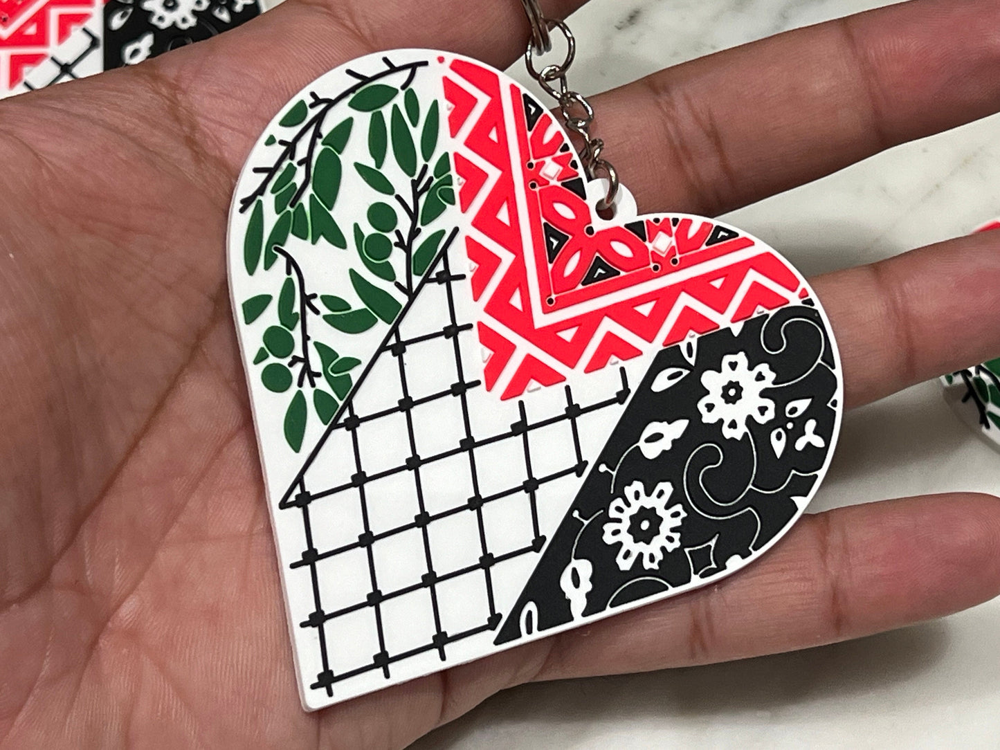 Palestinian Flag Keychain - Resistance Keychain – Keffiyeh Print Heart + Enamel Watermelon – Cultural Activist Gift for Gaza Supporter
