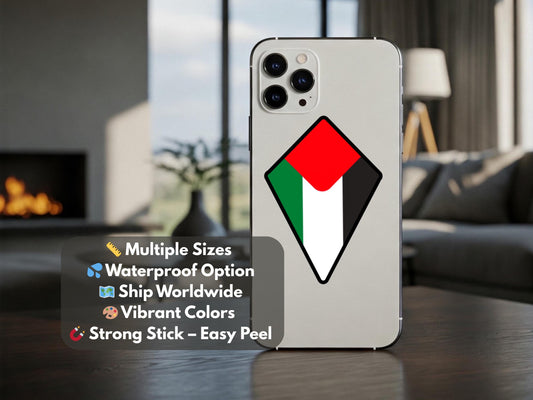 Minimalist Palestine Flag Sticker – Glossy Vinyl Decal for Journal, Phone Case, Helmet, Car Window – Pro Palestine Art for Activist
