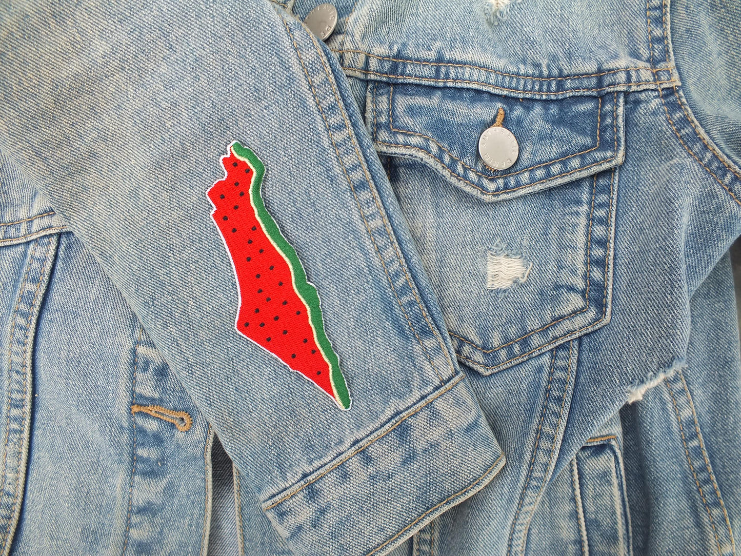 Free Palestine Patch – Watermelon Design Embroidery – Iron-On or Hook & Loop for Jacket or Backpack - Gift for Pro Palestinian Activist