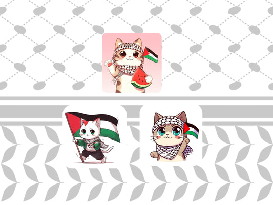 Protest Art Magnet for Gaza – Palestinian Design with Watermelon and Keffiyeh for Fridge or Locker Decor - Square Magnets with Cats