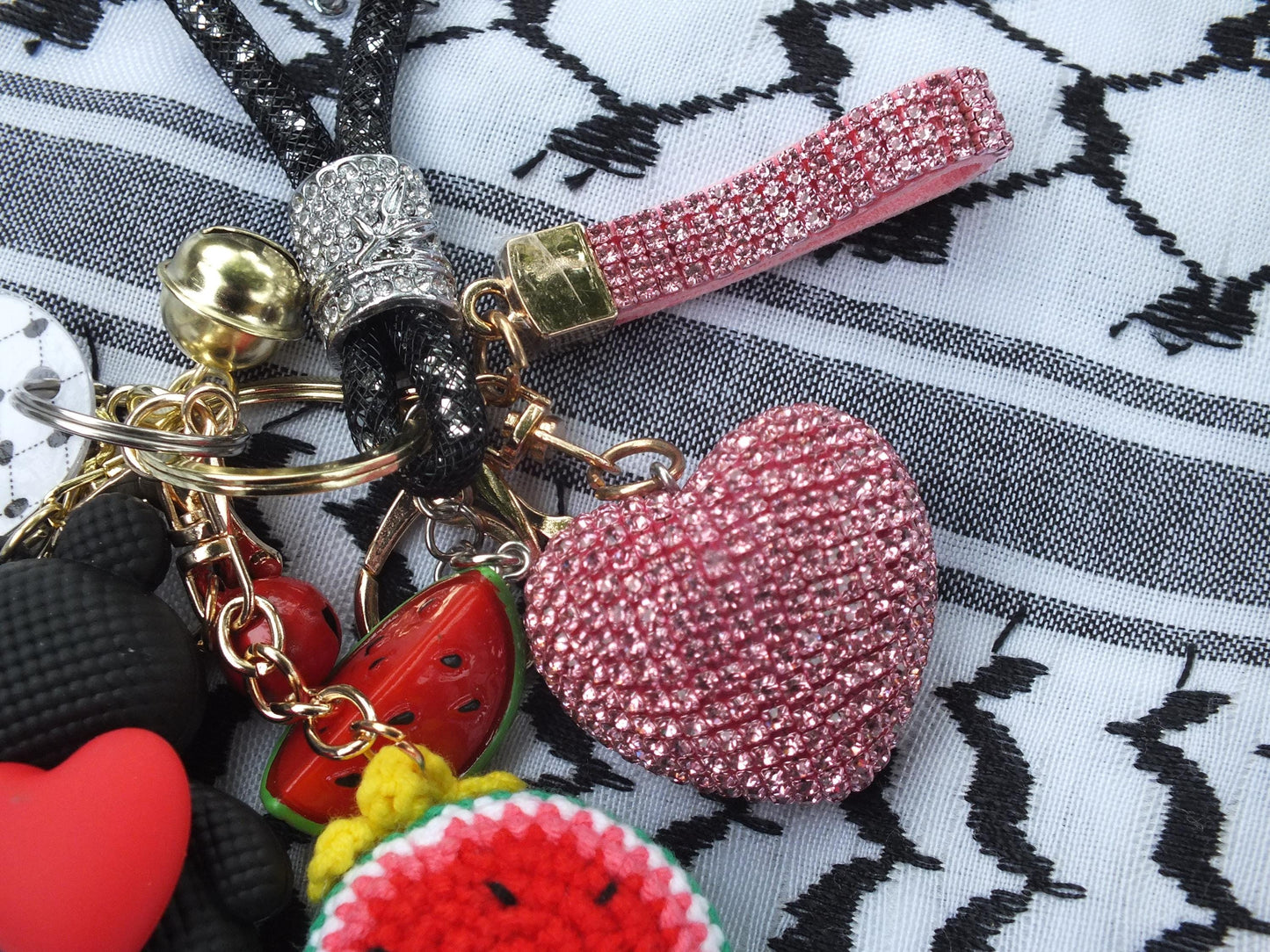 Cute Pro Palestine Keychain – Watermelon Enamel & Keffiyeh Acrylic Heart - Teddy Bear with Love Heart Bag Charm - Handmade Political Gift