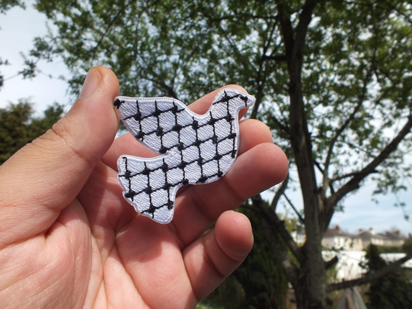 Embroidered Keffiyeh Pattern Patch – Pro Palestine Symbol – Iron-On or Velcro for Jackets & Gear - Peace Dove Patch for Gaza Activist