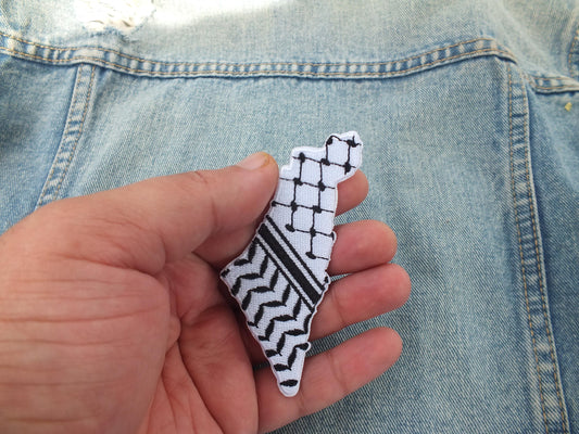 Iron On Map of Palestine Patch with Keffiyeh Pattern - Palestinian Heritage Embroidered Design – Tactical or Fashion Statement Piece