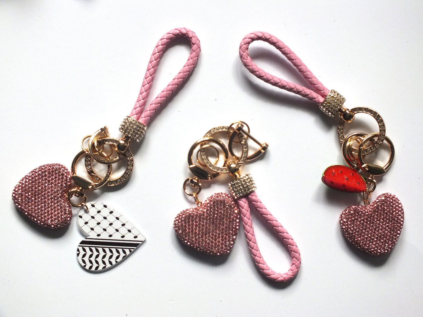Palestine Keychain – Heart-Shaped Keffiyeh Acrylic + Watermelon Charm – Activist Gift in Solidarity with Gaza for Charity