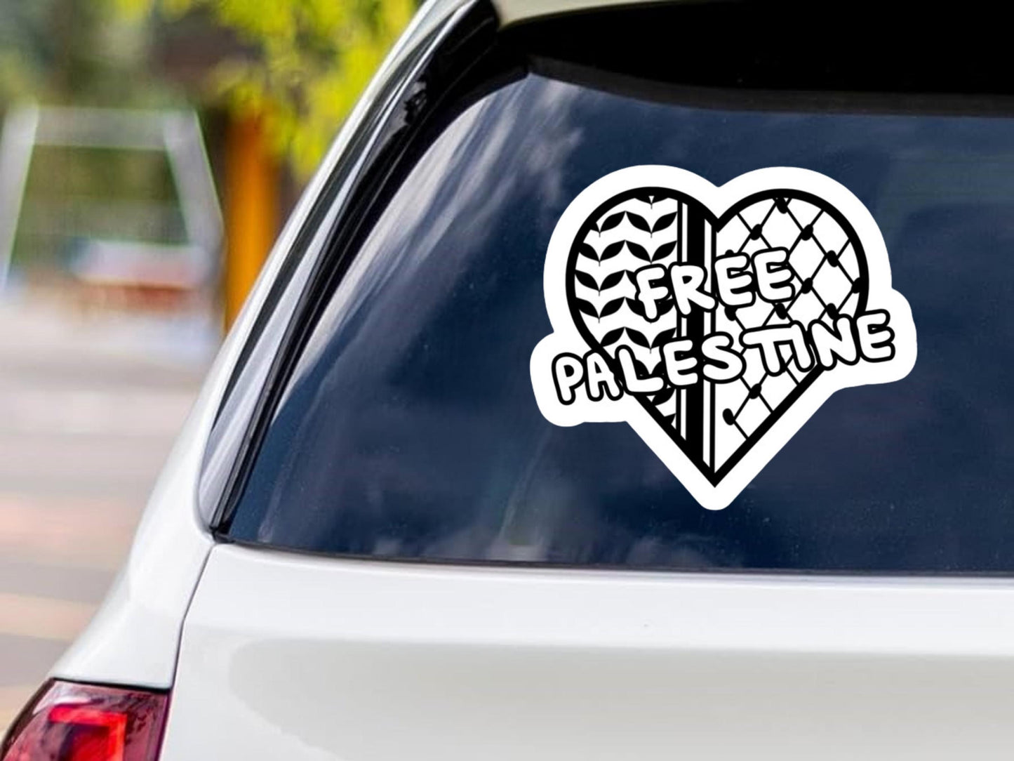 Black White Free Palestine Kuffiya Heart Sticker – Waterproof Vinyl Decal or Splashproof Sticker | Palestinian Pattern Car Laptop Decal