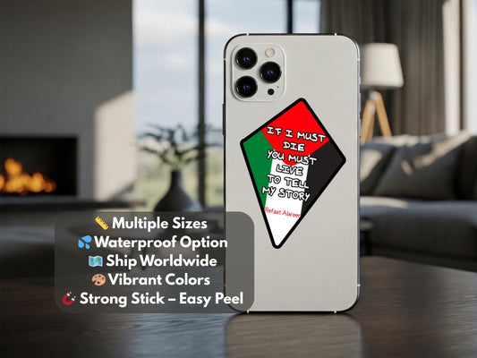 Vinyl Palestine Flag Sticker – Durable Weatherproof Decal for Bumper, Laptop, Water Bottle, iPad - Kite with Palestinian Flag Sticker