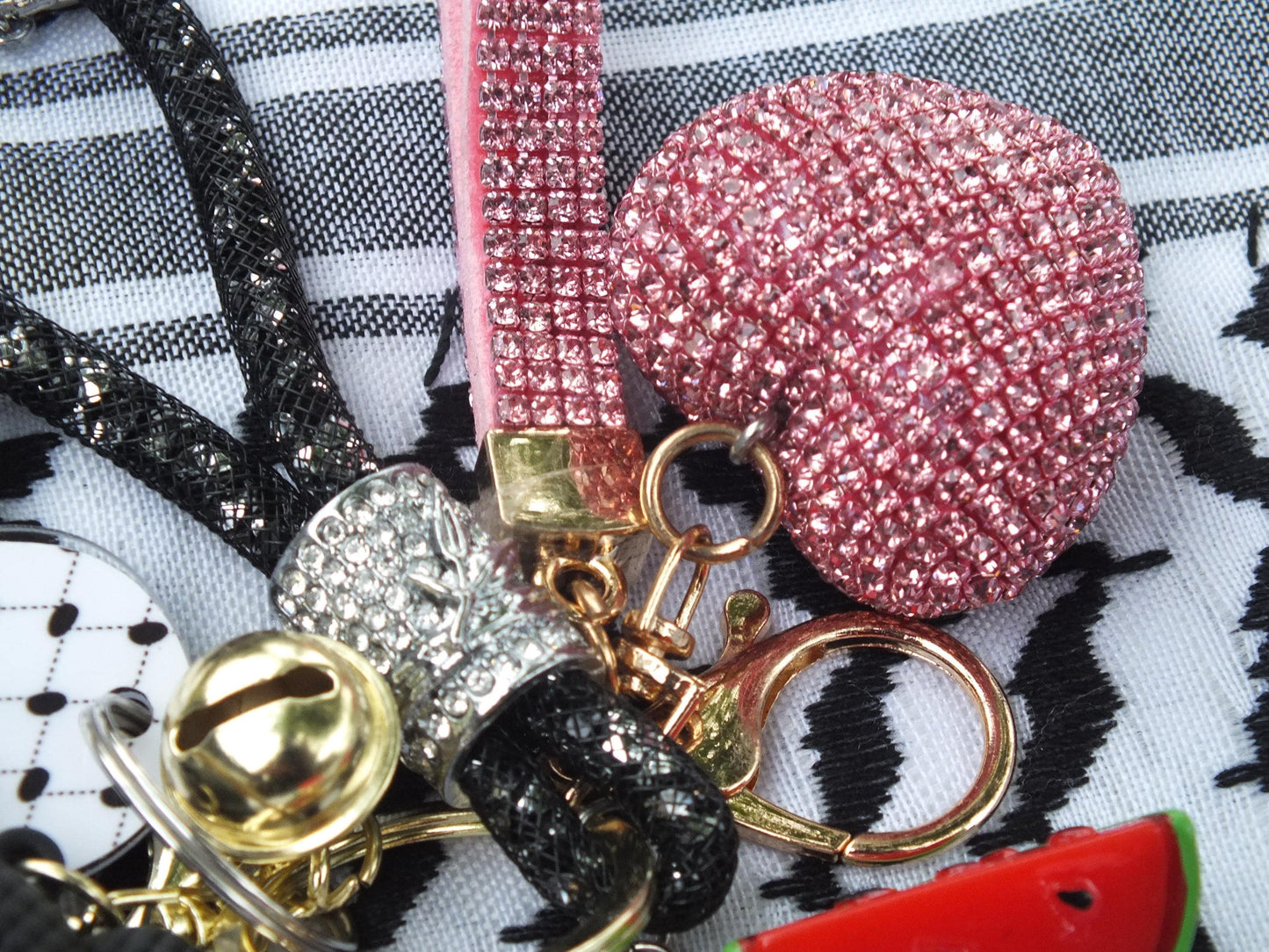 Cute Pro Palestine Keychain – Watermelon Enamel & Keffiyeh Acrylic Heart - Teddy Bear with Love Heart Bag Charm - Handmade Political Gift