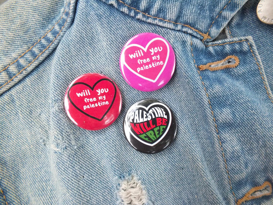 Palestine Awareness Pin – Heart Flag Badge with Watermelon Art – Vinyl Metal Button for Bags & Clothes - Solidarity with Gaza Button Pin