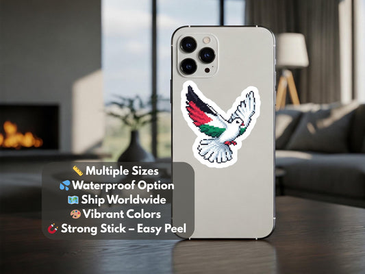 Pro Palestine Peace Dove Sticker - Gloss Vinyl Palestinian Flag Decal for Laptop, Water Bottle, iPad, Kindle - Support Freedom of Gaza