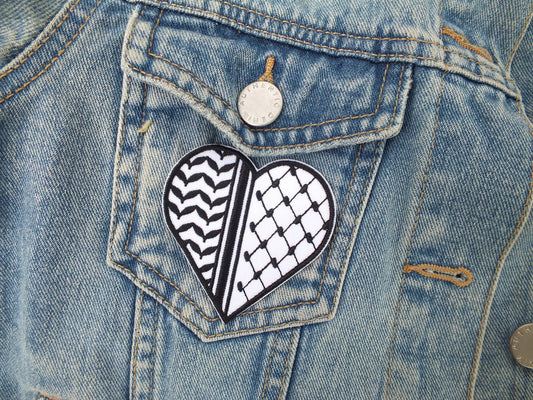 Black & White Heart Shape Keffiyeh Patch – Palestine Resistance Embroidery – Iron-On or Velcro Gift for Pro Palestinian Activist