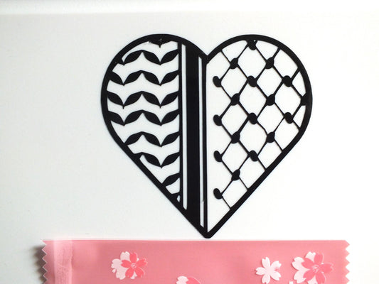 Palestinian Embroidery Pattern Vinyl Decal - Black & White Vinyl Decal for Journal, Water Bottle, iPad – Heart Shape Gaza Solidarity Sticker