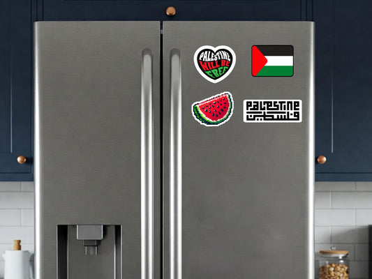 Free Palestine Symbol Magnet – Vinyl Fridge Sticker with Watermelon and Keffiyeh Pattern - Flag of Palestine Design for Locker