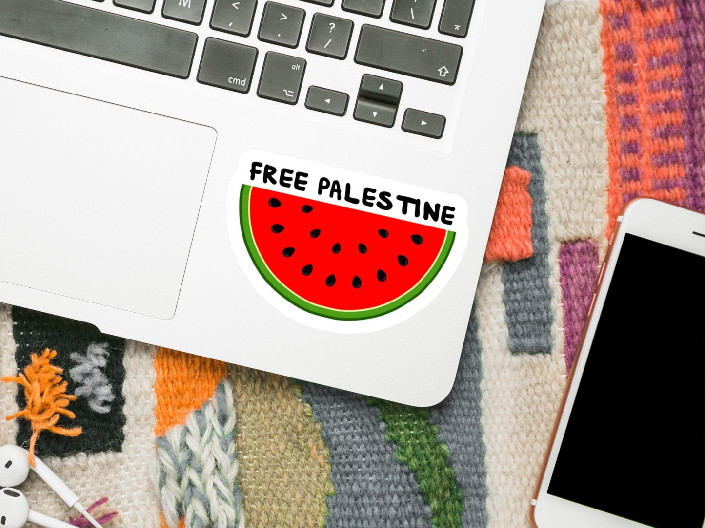 Free Palestine Watermelon Vinyl Decal - Waterproof and Splashproof Option - Perfect for Laptop, Water Bottle, Car Window, Bumper - Save Gaza
