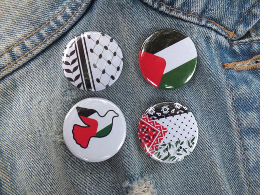Round Palestine Solidarity Badge – Palestinian Flag and Keffiyeh Print – Perfect Activist Gift or Statement Pin - Proceeds to Gaza Charity