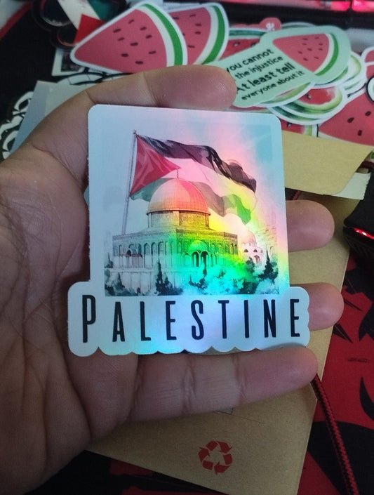 Solidarity with Palestine Sticker – Cultural and Political Art for Water Bottle, Car Bumpers, Journal – Holographic Waterproof Vinyl