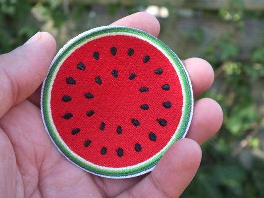 Palestine Embroidered Patch – Watermelon Symbol of Resistance – Iron-On or Velcro Cultural Badge - Round Patch with Bold Colours