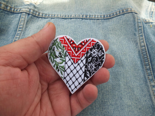 Heart Shape Heritage Patch for Gaza – Palestine Keffiyeh Symbol – Embroidered Iron-On/Velcro Patch in Solidarity for Activist Gift