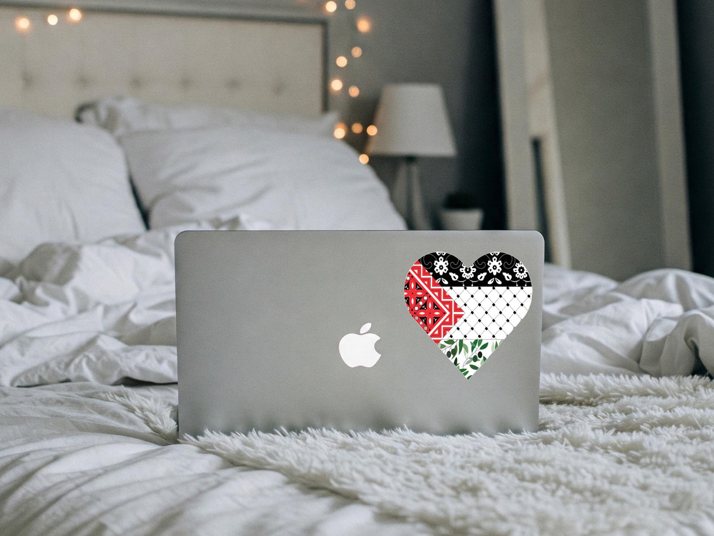 Glossy Keffiyeh Heart Decal – Palestine Flag Colors Vinyl Sticker for Phone Case, Laptop, Water Bottle – Resistance Symbol for Activist