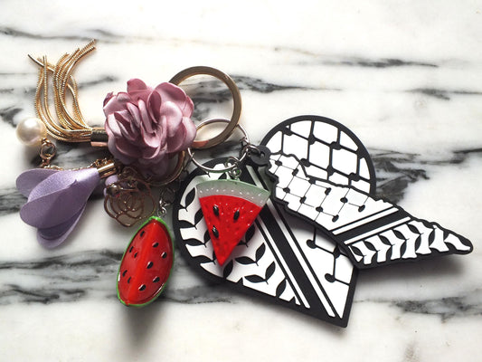 Pro Palestine Solidarity Keychain with Watermelon Charm - Support Palestine Charity - Enamel Watermelon – Cultural Activist Gift