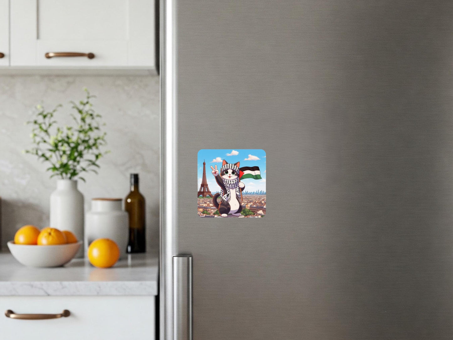 Political Magnet – Free Palestine Fridge Accessory with Watermelon & Keffiyeh for Awareness and Pride - Locker Art for Gaza Activist