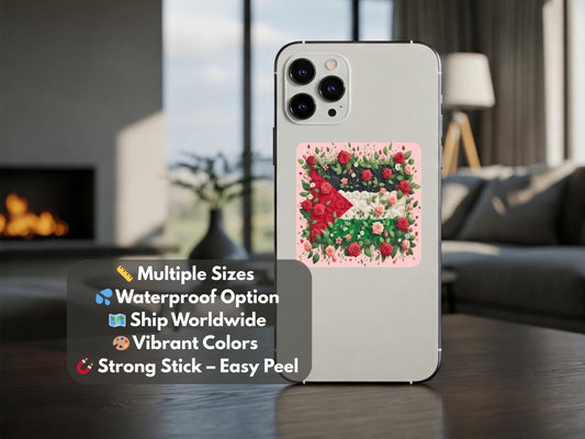 Vinyl Palestine Flag Sticker – Durable Weatherproof Decal for Bumper, Laptop, Water Bottle, iPad - Floral Palestine Solidarity Art