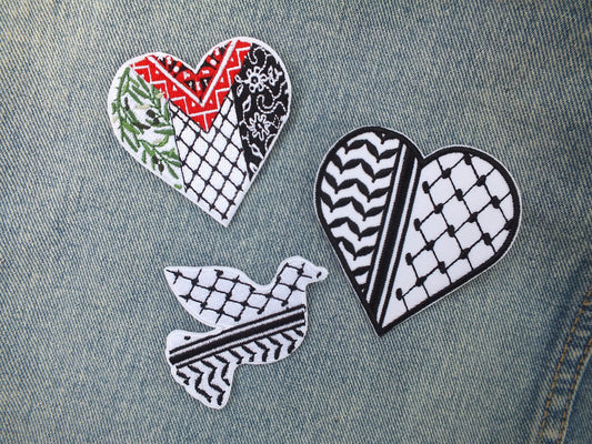 Iron-On Patch – Keffiyeh Pattern Supporting Palestine – Handmade Embroidery Statement Accessory - Pro Palestine Gift - Peace Dove Patch