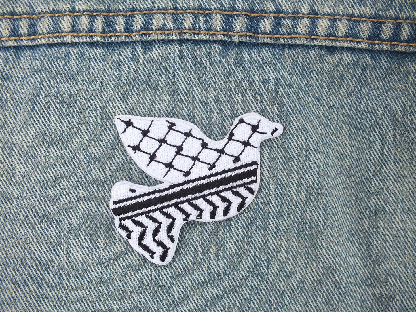 Peace Dove Kuffiyah Patch - Pro Palestine Embroidered Badge – Iron-On or Hook & Loop Option - Handmade Embroidery Statement Accessory