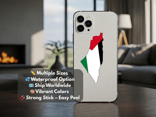Palestinian Flag Car Sticker – Waterproof Vinyl Decal for Bumper, Window, Laptop – Protest Symbol in the Shape of the Palestine Map