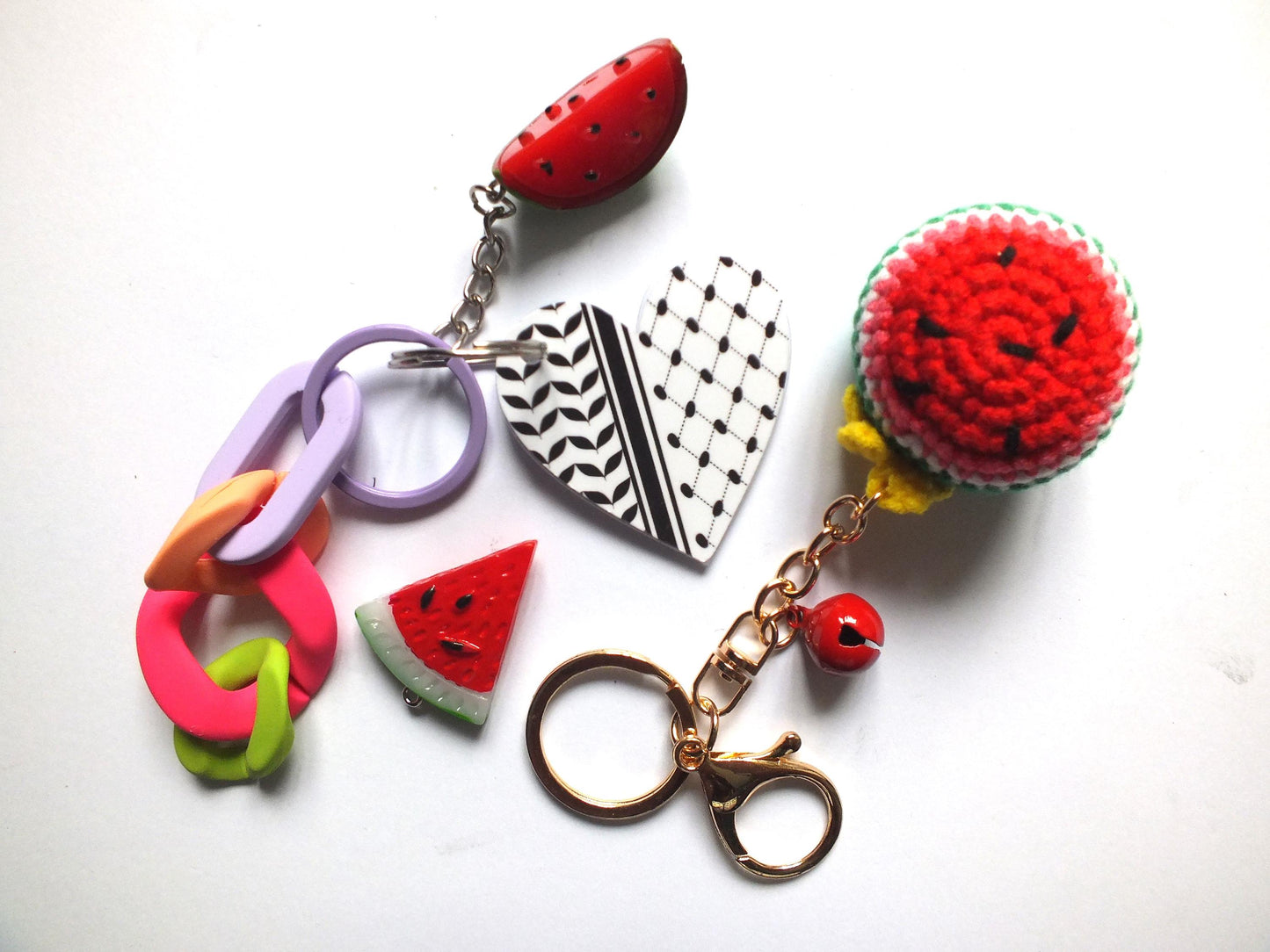 Palestine Keyring with Keffiyeh Pattern - Free Palestine Gift for Pro Palestinian Activists with Watermelon Charms - Proceeds to Gaza