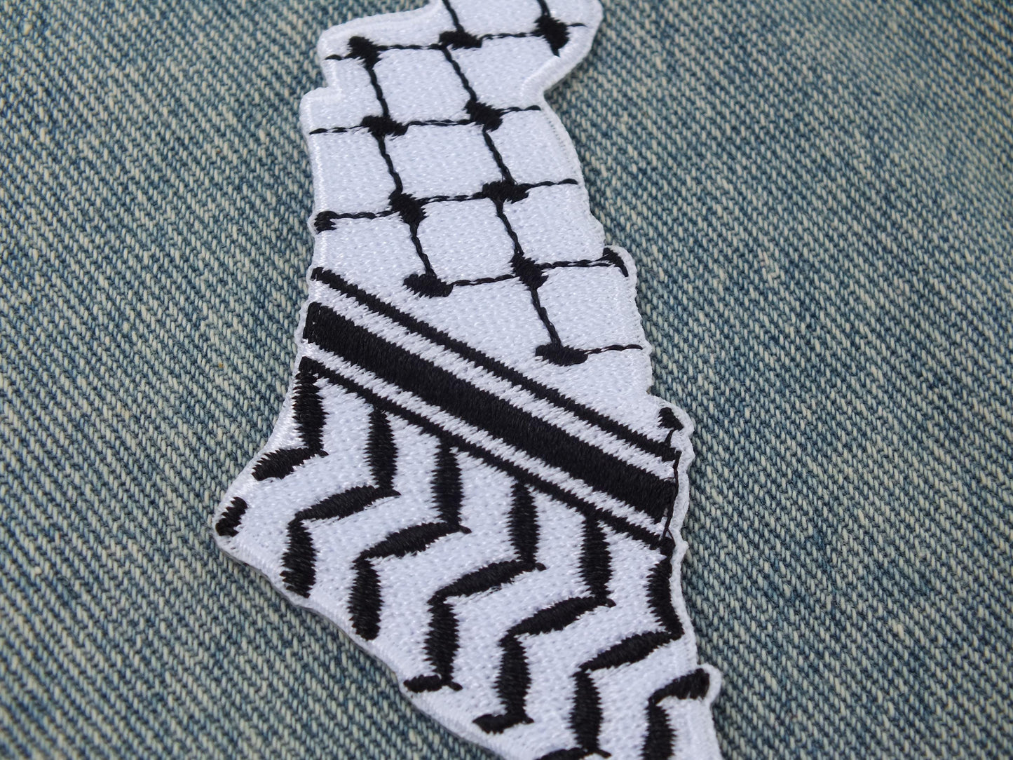 Iron On Map of Palestine Patch with Keffiyeh Pattern - Palestinian Heritage Embroidered Design – Tactical or Fashion Statement Piece