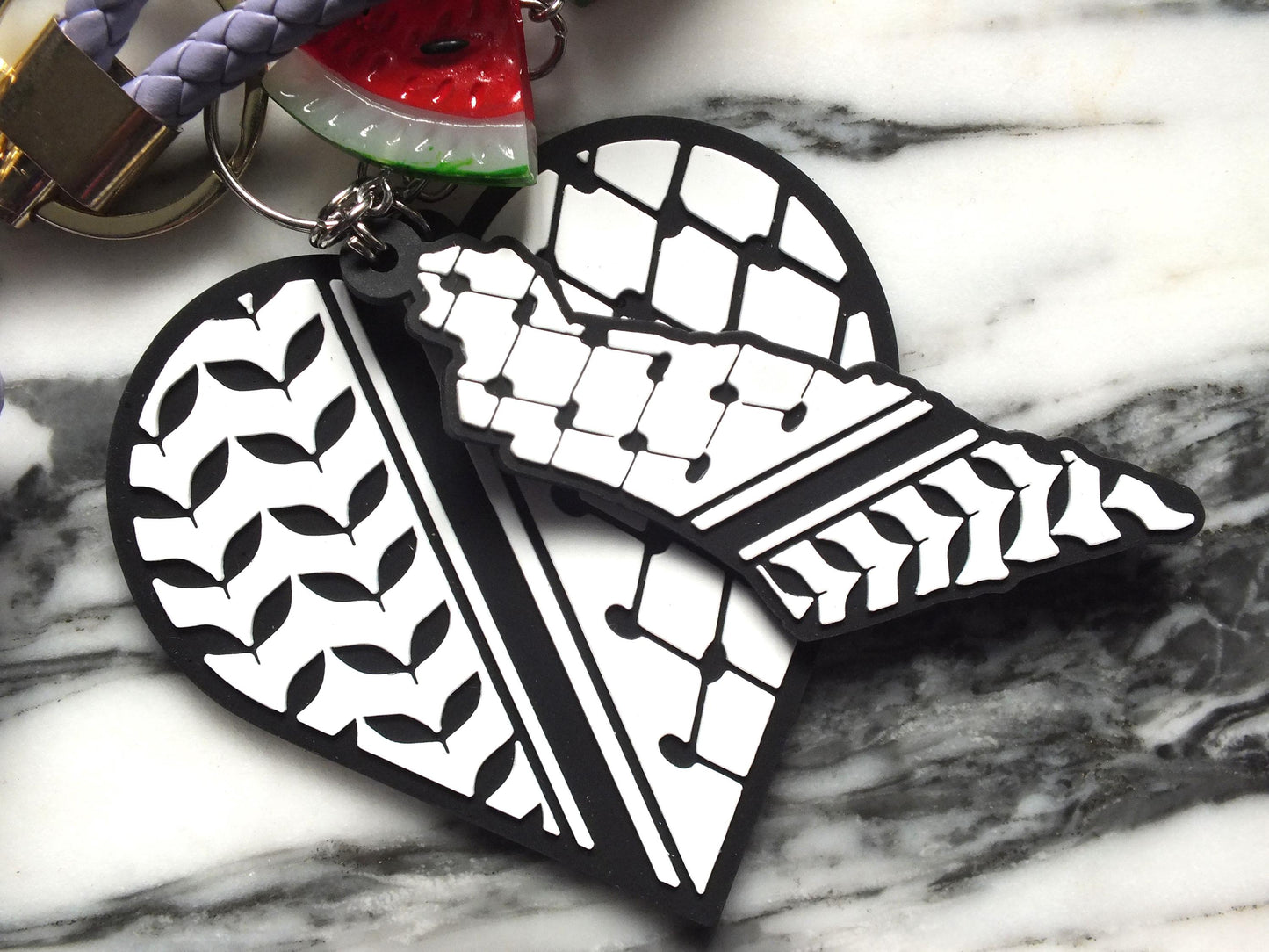 Keyring for Palestine with Watermelon Charms - Keffiyeh Heart & Teddy Bear - Free Palestine Keyring Gift - Palestinian Bag Charms for Gaza