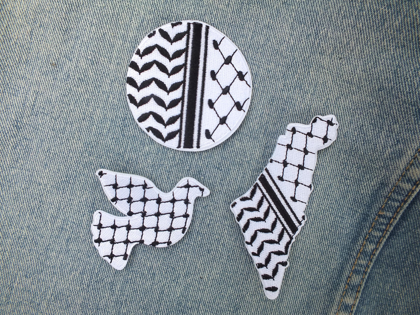 Peace Dove Kuffiyah Patch - Pro Palestine Embroidered Badge – Iron-On or Hook & Loop Option - Handmade Embroidery Statement Accessory