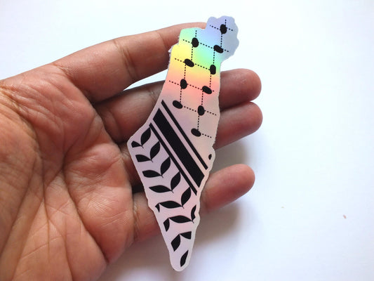 Holographic Map of Palestine Vinyl Decal - Palestine Embroidery Pattern Decal for Laptop, Car Window, Phone Case – Resistance Symbol Gaza