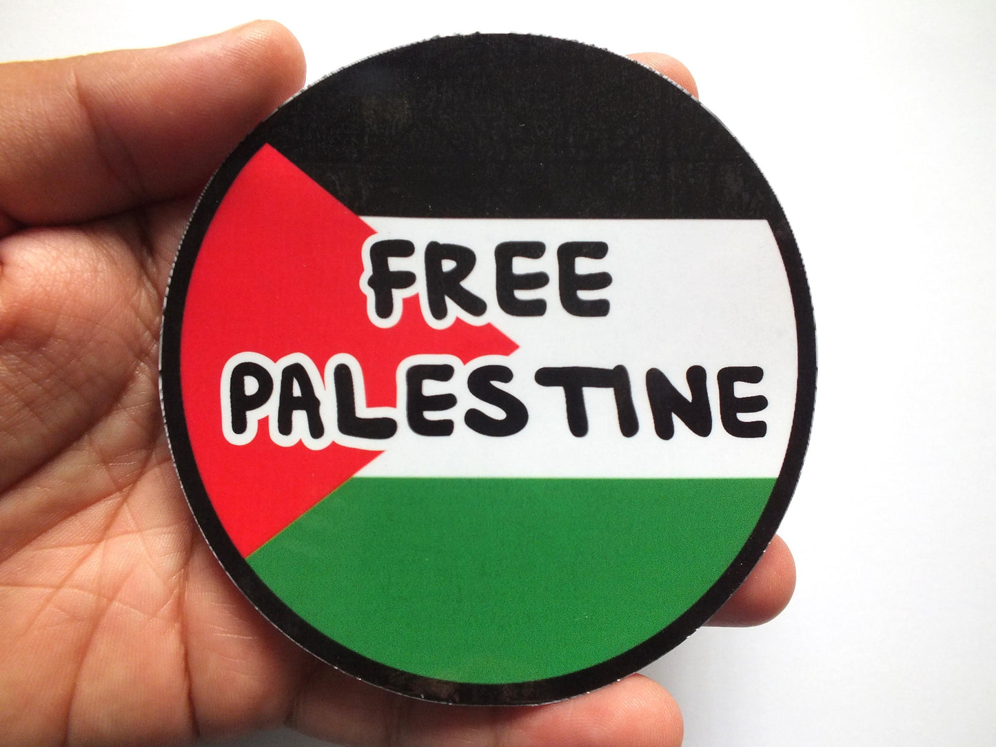 Free Palestine Car Bumper Sticker - Glossy Waterproof Vinyl for Car, Window, Water Bottle – Round Free Palestine Flag Art Sticker