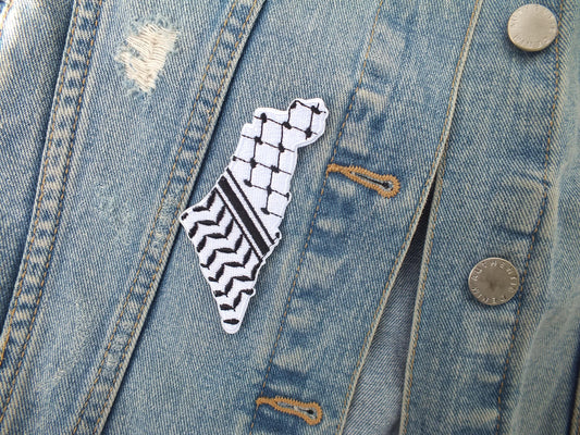 Iron-On Peace Dove Patch for Palestine – Keffiyeh Pattern Patch Supporting Palestine – Handmade Embroidered Statement Accessory for Jacket