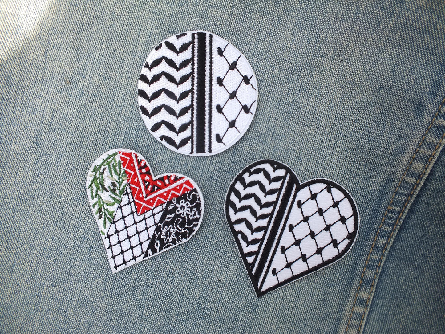 Embroidered Keffiyeh Pattern Patch – Pro Palestine Symbol – Iron-On or Velcro for Jackets & Gear - Peace Dove Patch for Gaza Activist