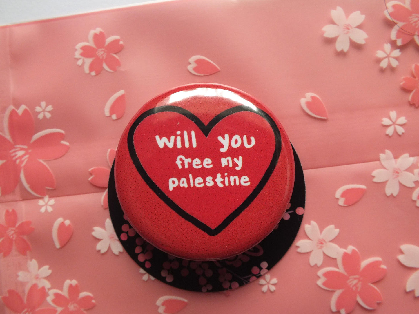 Palestine Awareness Pin – Heart Flag Badge with Watermelon Art – Vinyl Metal Button for Bags & Clothes - Solidarity with Gaza Button Pin