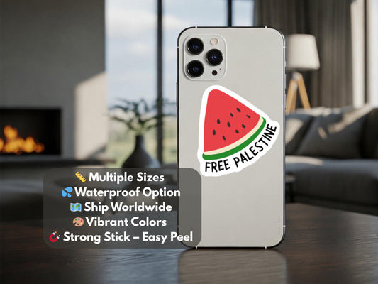 Watermelon Palestine Sticker - Glossy Vinyl Decal for Laptop, Car Bumper, Window, Water Bottle, iPad, Phone Case – Free Palestine Decal