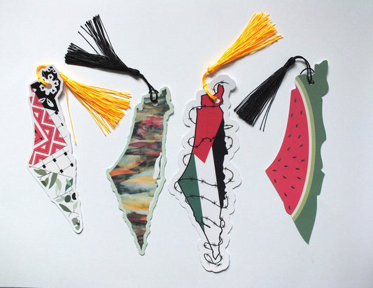 Handmade Pro Palestine Bookmark with Watermelon Artwork - Glossy Map Shape Bookmarks - Activist Gift for Books & Journals