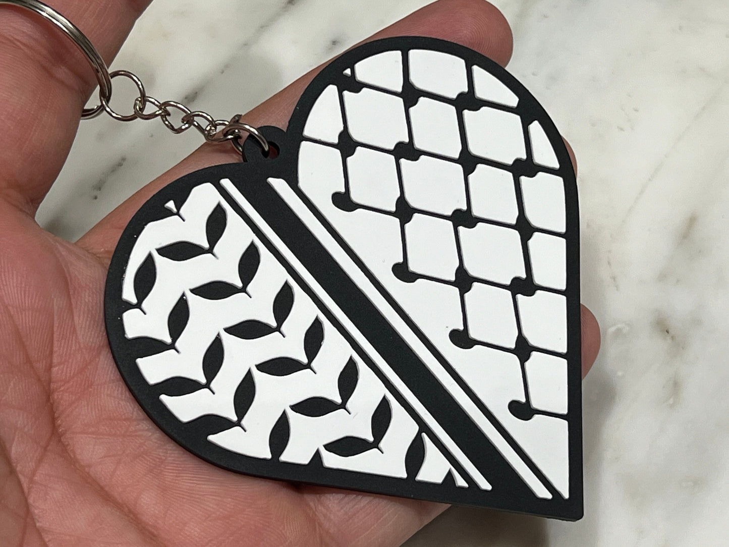 Palestine Keyring - Solidarity with Gaza Keychain – Keffiyeh Heart and Watermelon Charm – Palestine Symbol Gift - Palestinian Heritage Print