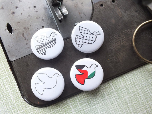 Palestine Peace Pin – Dove and Keffiyeh Illustration on Metal Badge – Activist Statement in Solidarity and Support with Gaza