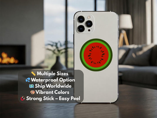 Glossy Watermelon Sticker - Minimalist Solidarity Decal for iPhone, Car Window, Car Bumper, Water Bottle – Symbolic Activism Art Sticker