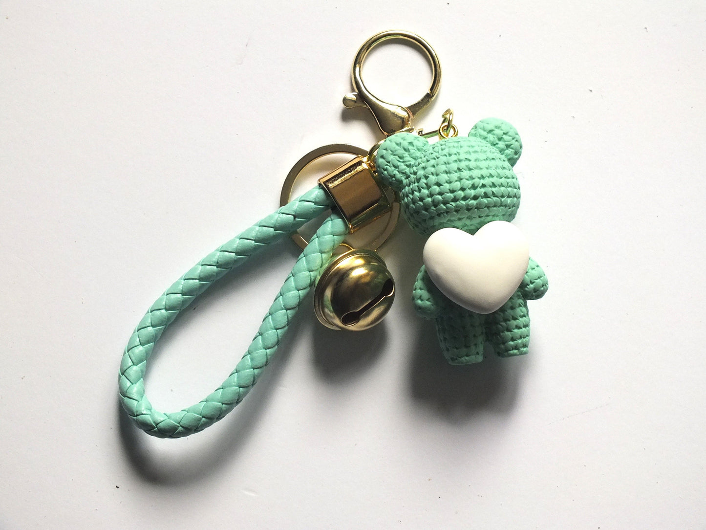 Teddy Bear Keyring with Watermelon Charm for Palestine - Palestinian Symbol Keychain – Heart with Keffiyeh & Watermelon – Handmade Gift
