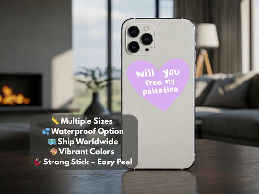 Free Palestine Love Heart Decal - Protest Symbol Vinyl Decal for Laptop, Journal, iPhone, Skateboard – Resistance Art for Gaza Activist