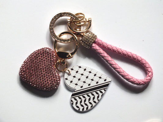 Palestine Keychain – Heart-Shaped Keffiyeh Acrylic + Watermelon Charm – Activist Gift in Solidarity with Gaza for Charity