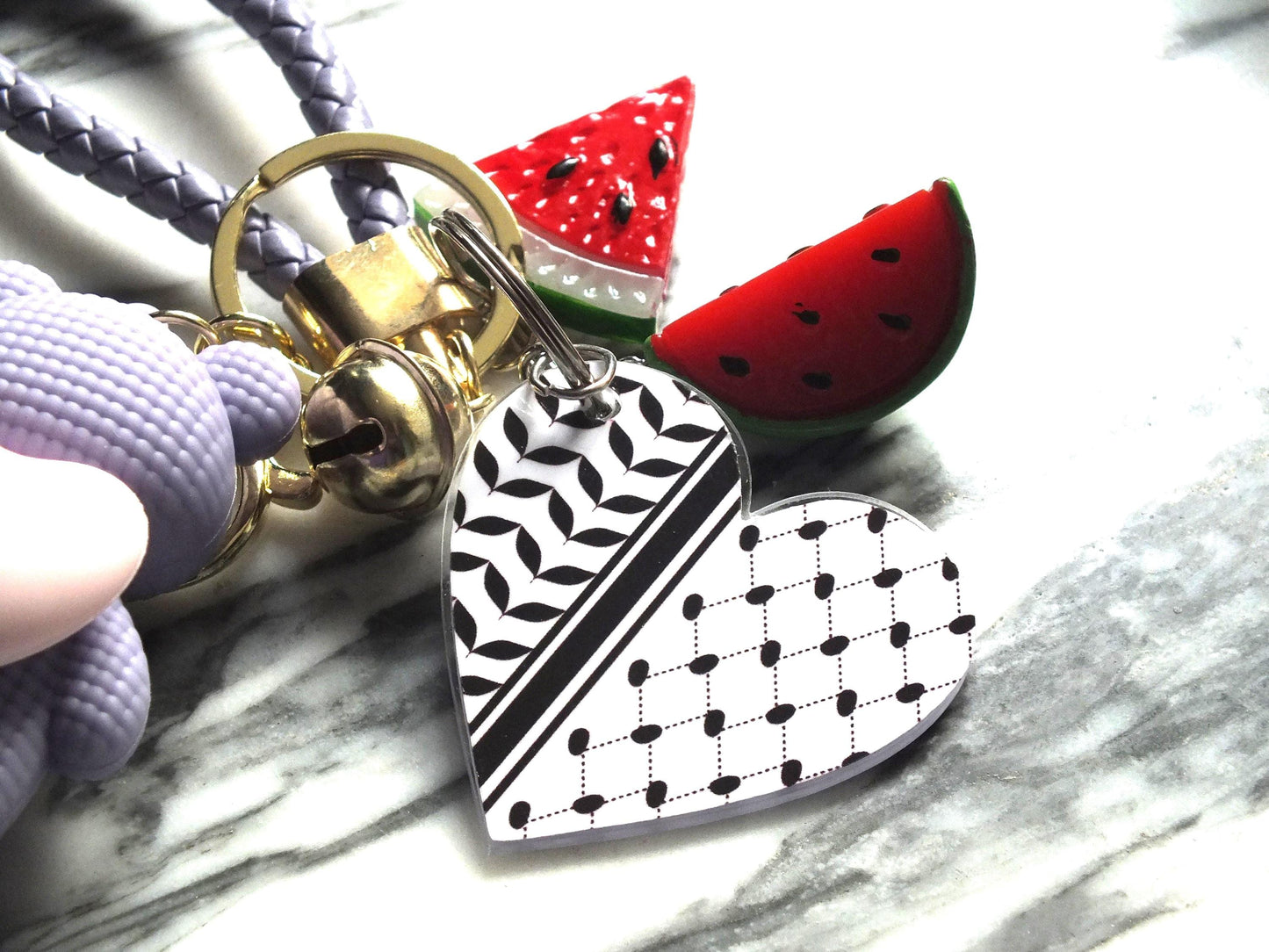 Keyring for Palestine with Watermelon Charms - Keffiyeh Heart & Teddy Bear - Free Palestine Keyring Gift - Palestinian Bag Charms for Gaza