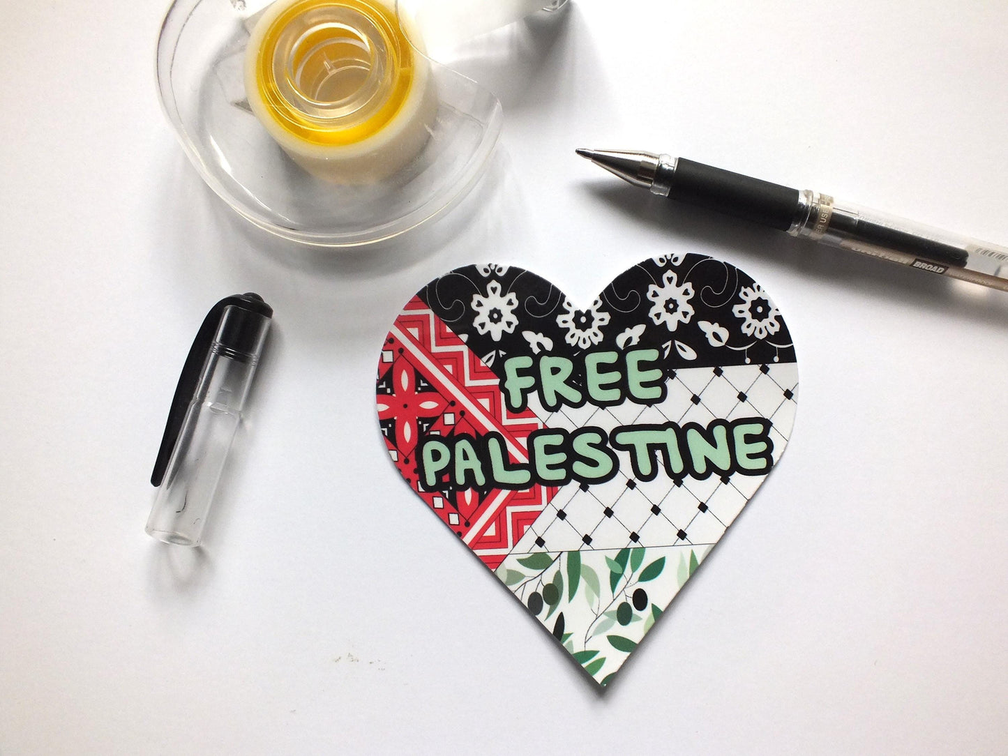 Free Palestine Bumper Sticker - Solidarity Flag of Palestine Decal for Car Bumper, Car Window, Laptop – Palestinian Heritage Love Heart