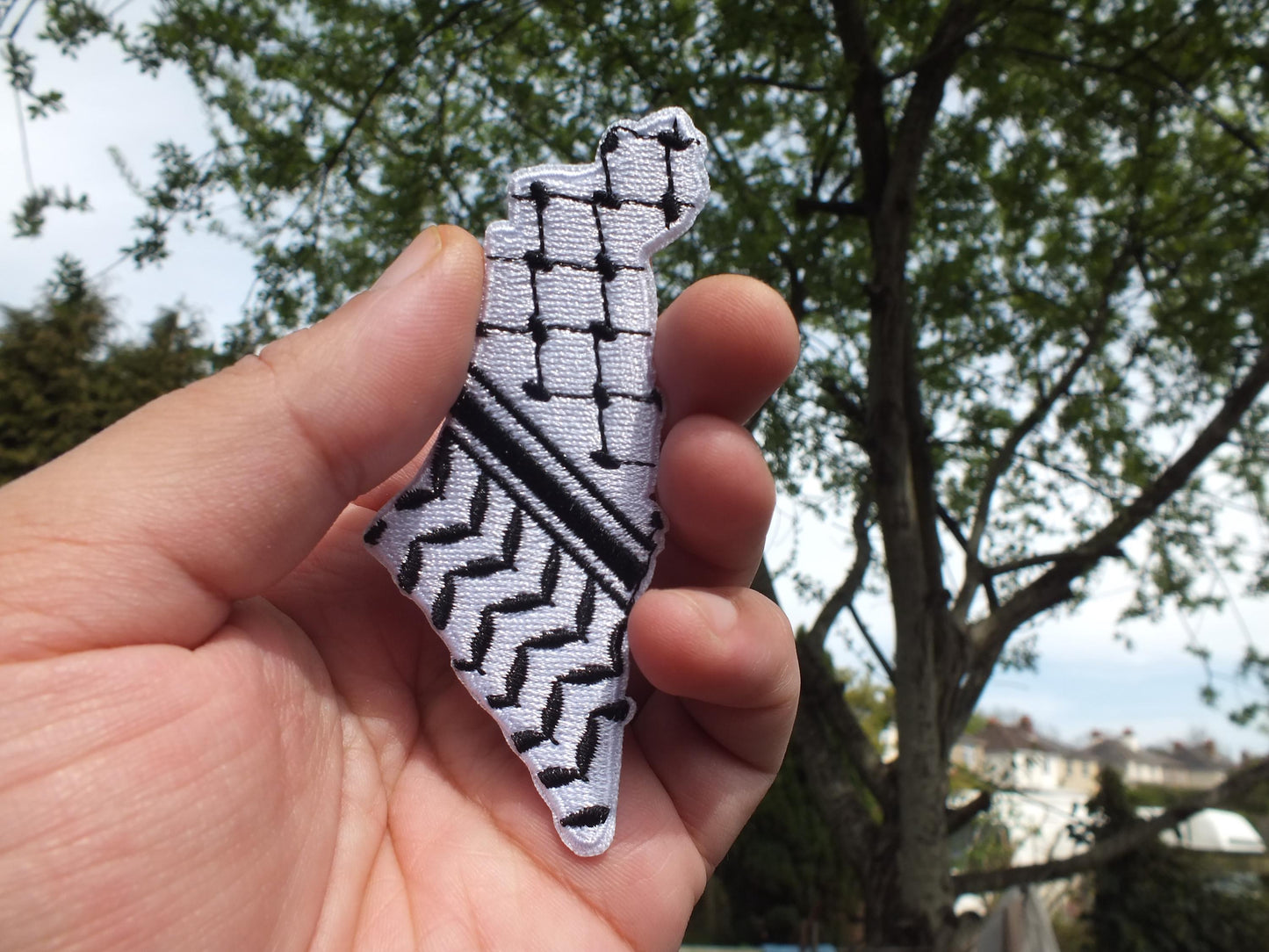 Iron On Map of Palestine Patch with Keffiyeh Pattern - Palestinian Heritage Embroidered Design – Tactical or Fashion Statement Piece